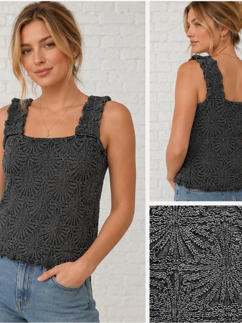Free people intimately textured sunburst charcoal stretchy top xs, s, m, l